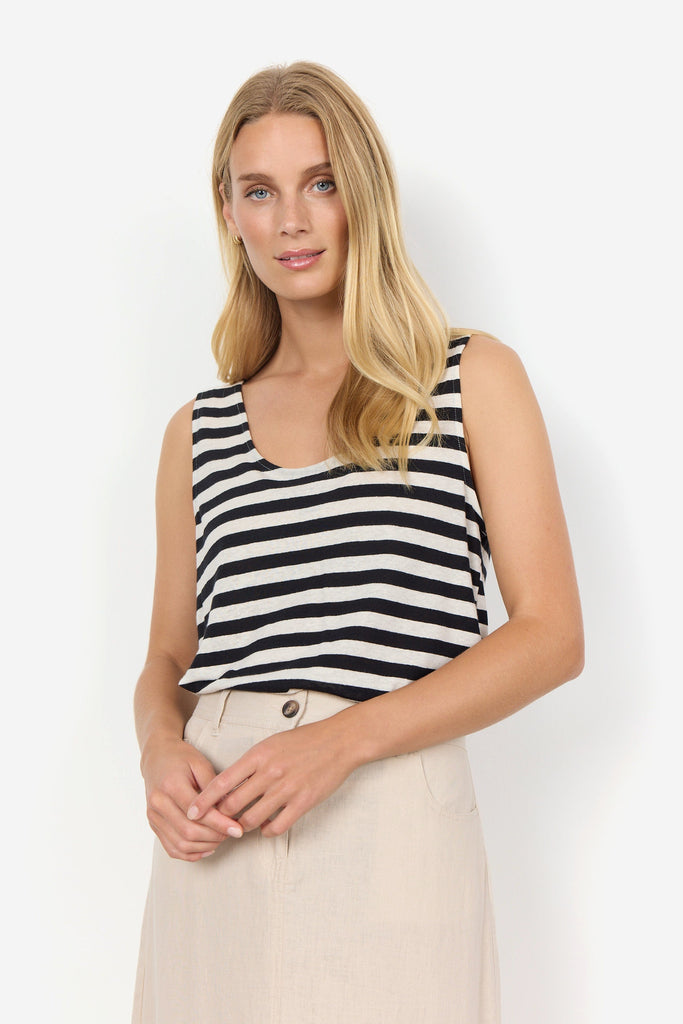 Soya Concept Stripe Vest Top Black Ivory