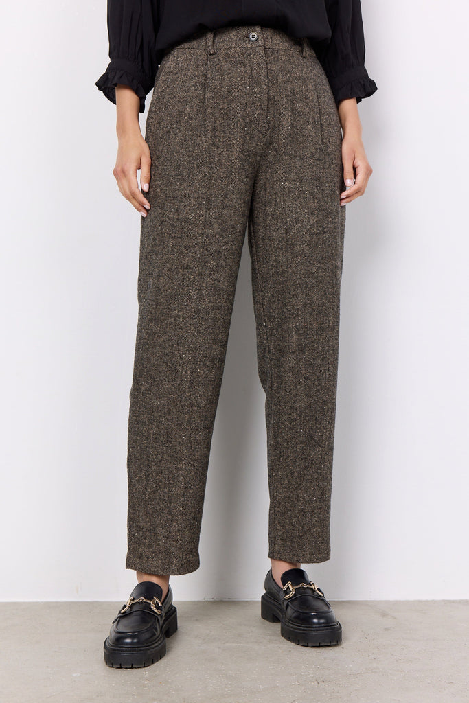 Soya Concept Tweed Tapered Trouser Brown