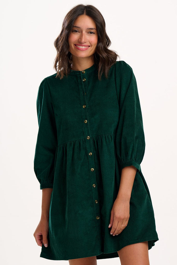 Sugarhill Cord Skater Dress Forest Green XS