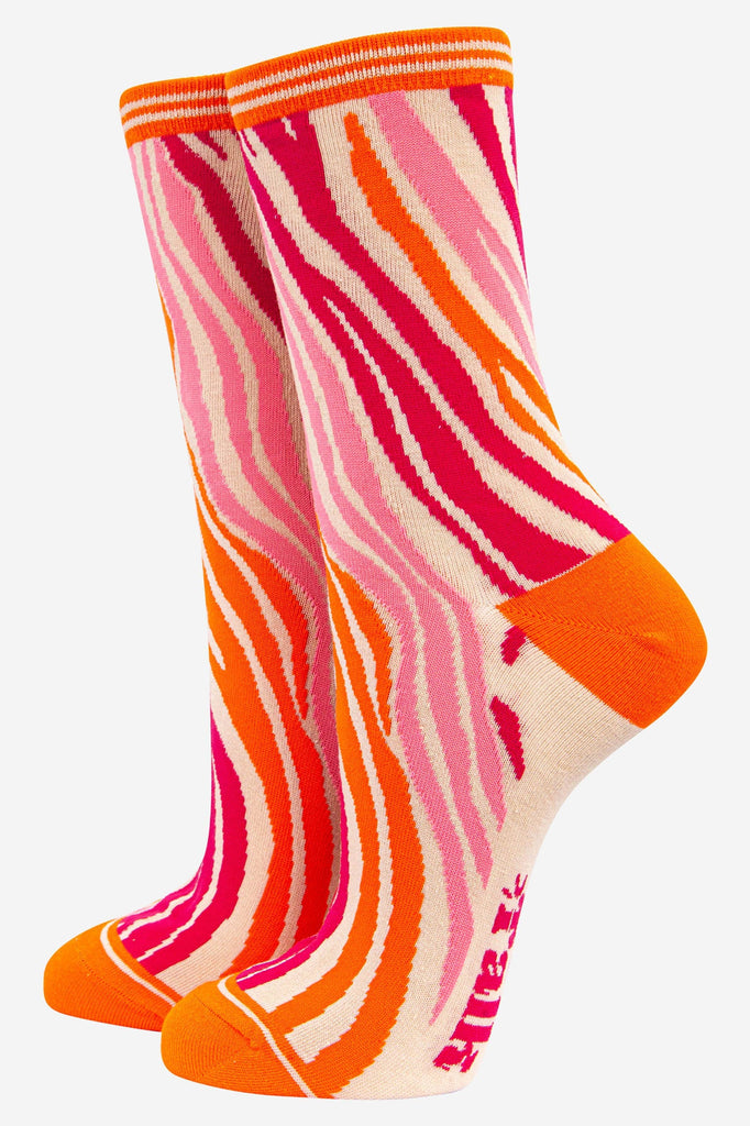 Zebra Print Bamboo Socks Orange Pink UK 3-7 | EU 36-40